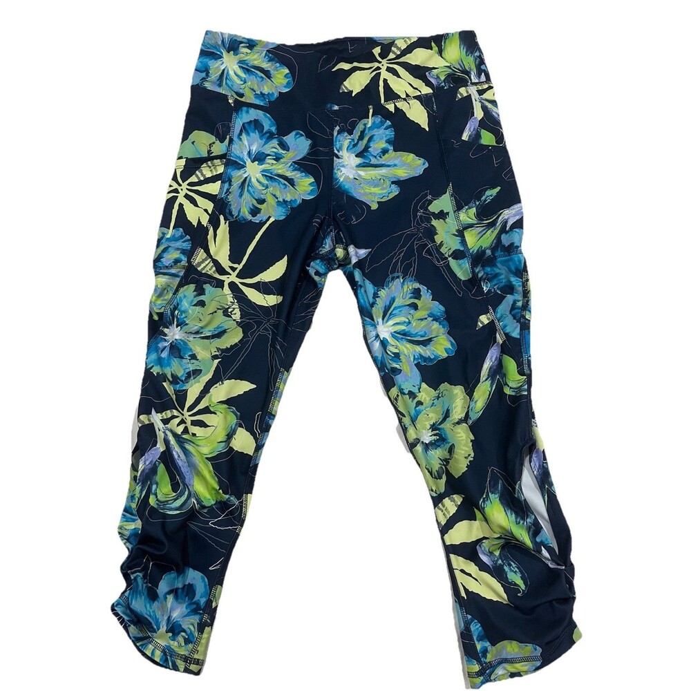 Live Well Active Floral Print High Rise Yoga Workout Pants Pockets Sz Large